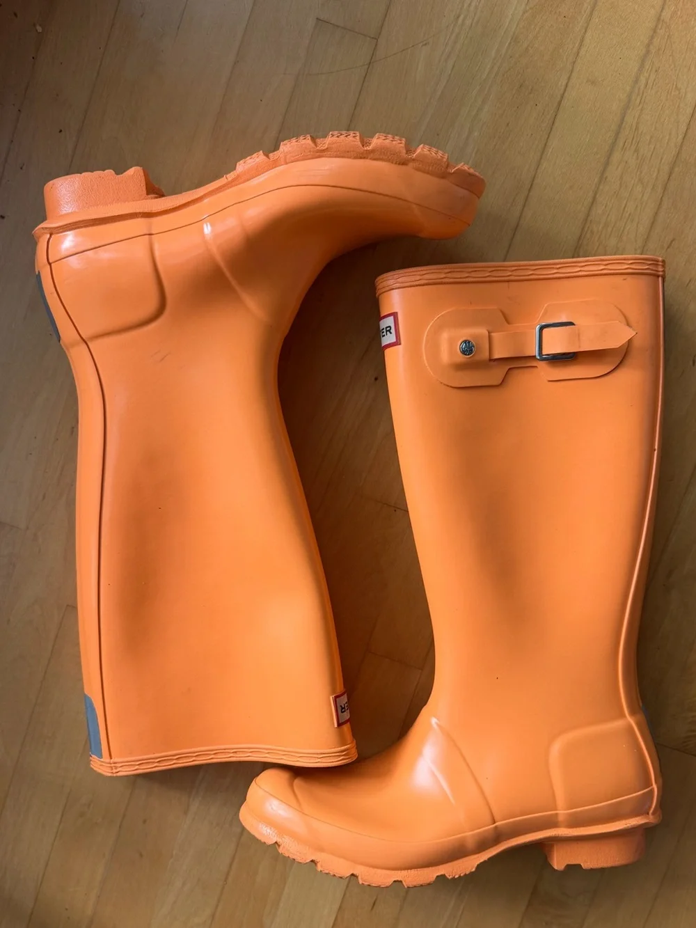 Hunter Kids Tall Orange Rubber Rain Boots with Side Buckle
